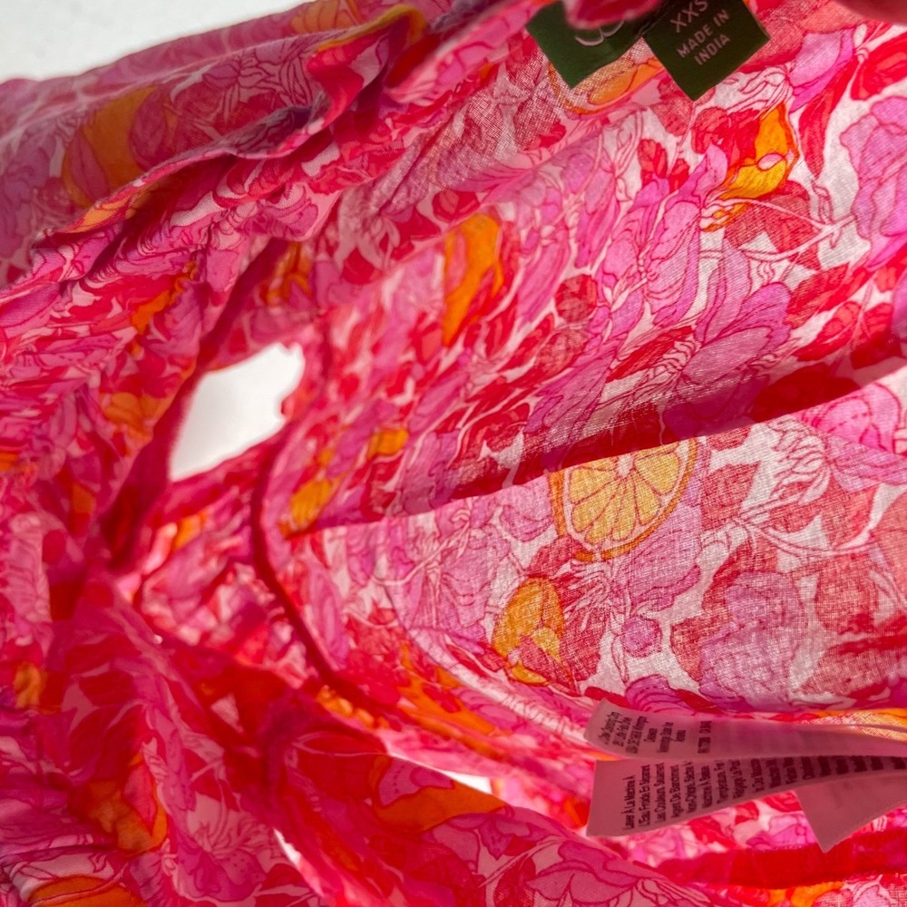 J. Crew Organic Cotton Voile Ruffle Beach Short‎ Pink Limone XXS All-Over Print - Picture 9 of 13